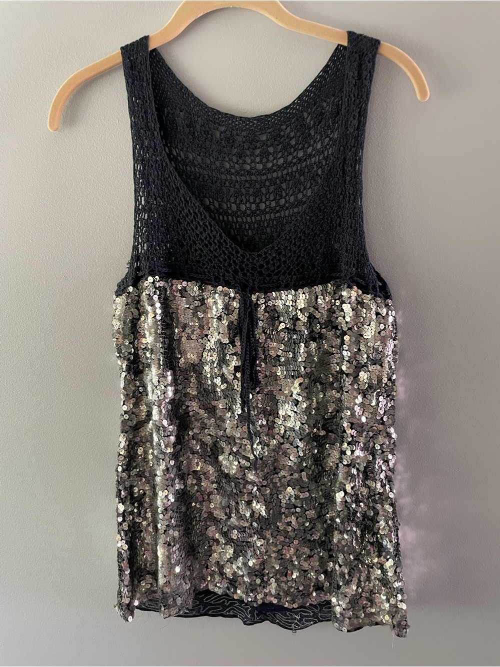 Navy blue Crochet & Silver Sequin Tank minidress